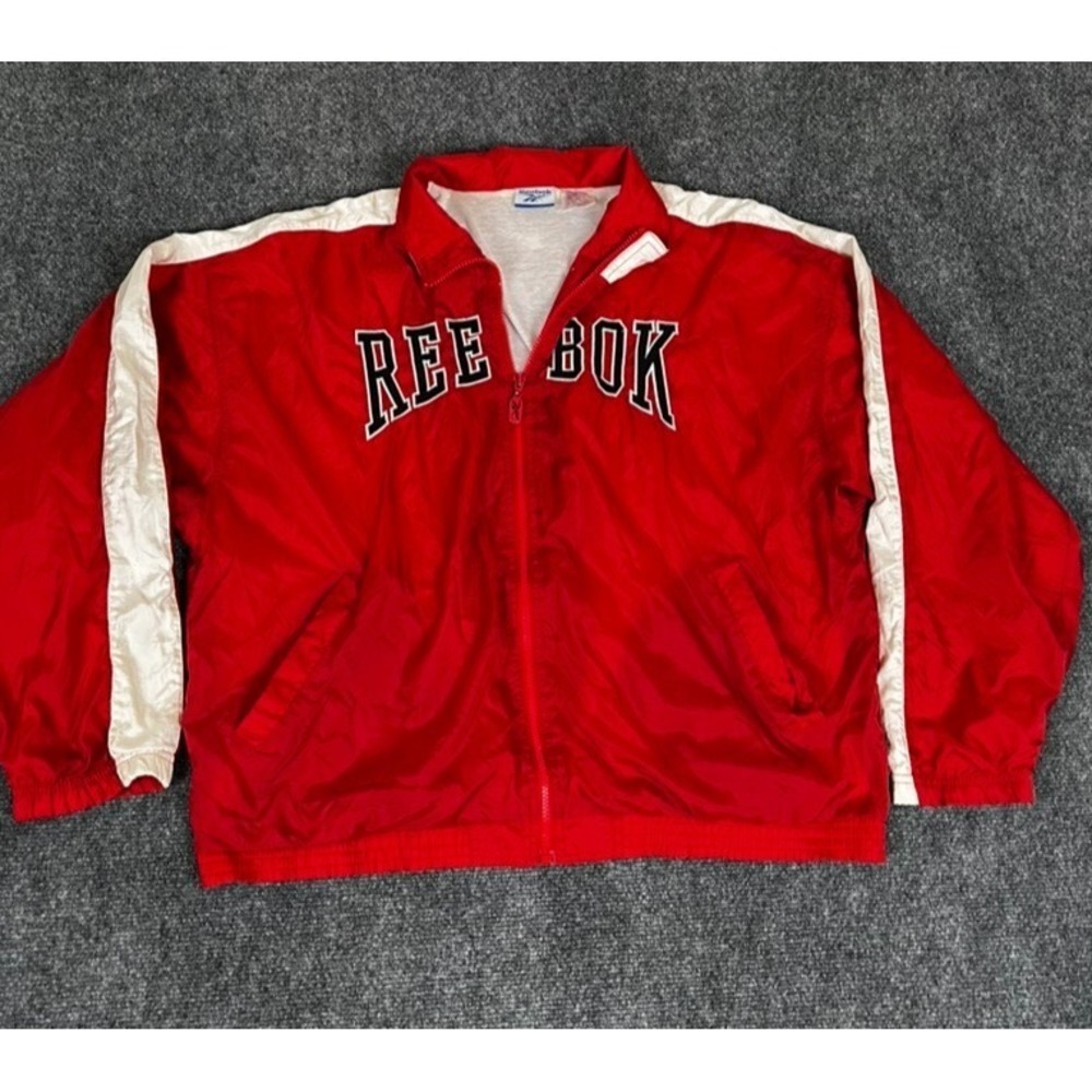Reebok Red White Windbreaker Jacket Large Front Logo Polyamide Size‎ XL VTG